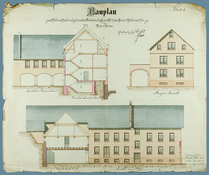 Bauplan der Mühle von 1881